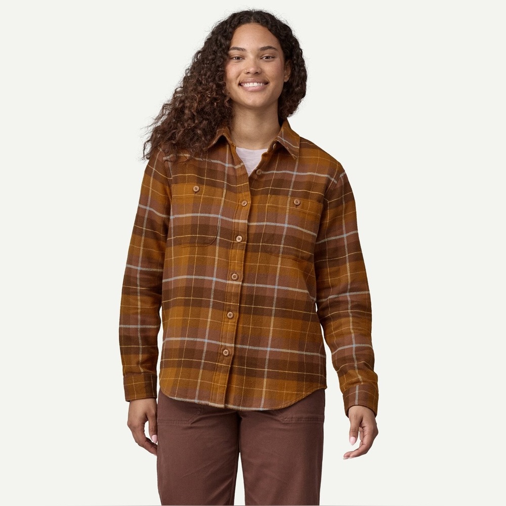 Patagonia Plaid Button-Down Shirt in Mustard Brown
